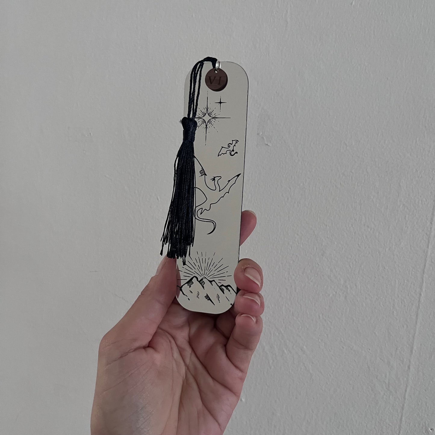 Fantasy silver dragon engraved bookmark