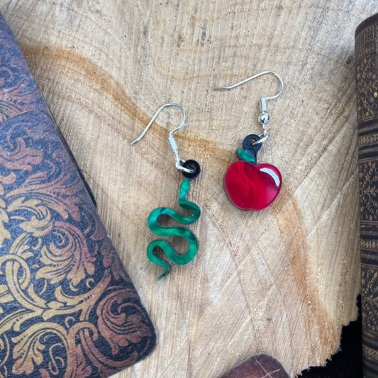 Snake & Apple mismatched earrings